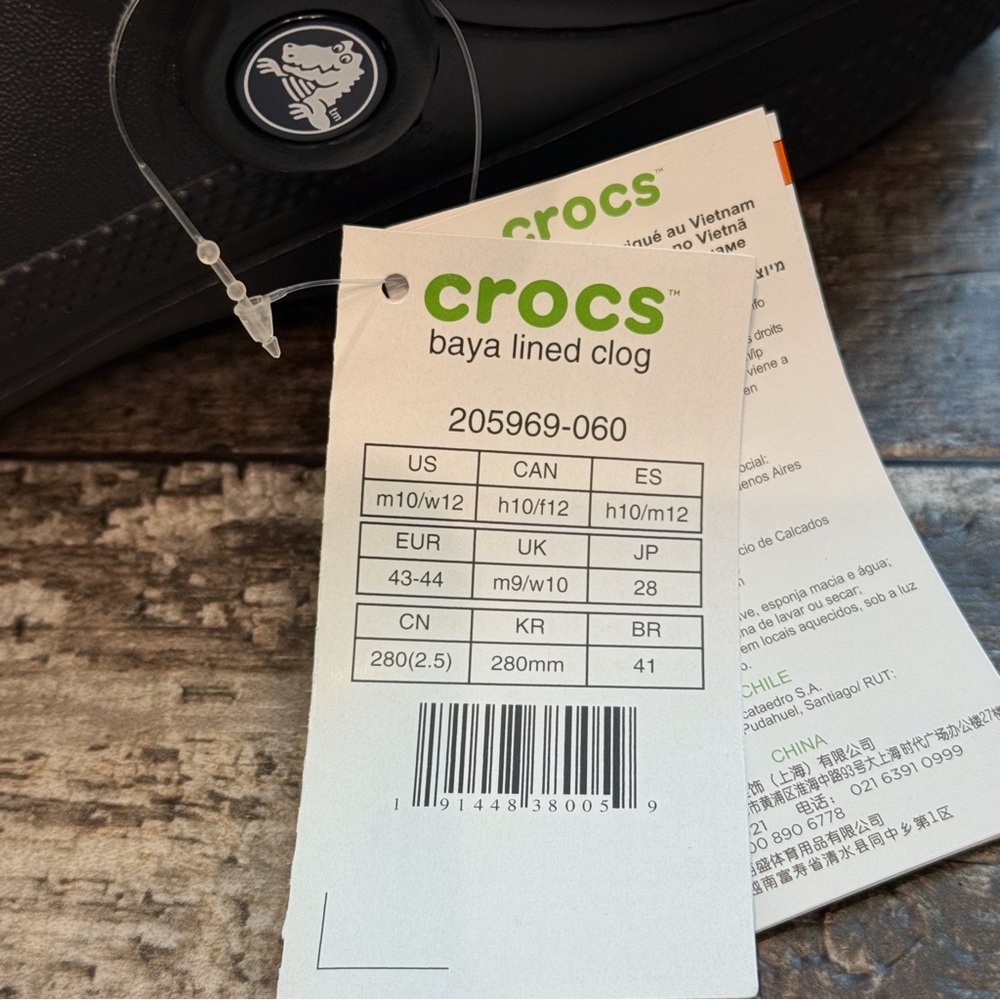 Crocs Baya Lined Clog Relaxed Fit Fleece Cozy Hike Black Mens 10‎ Womens 12 NWT - Picture 4 of 8